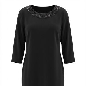 Talbots Elegant Black Dress with Beaded Neckline